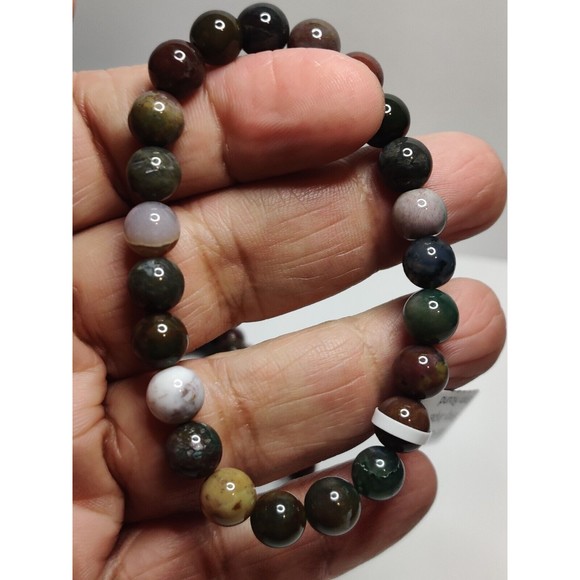 FANCY JASPER STRETCHY ROUND 8mm BRACELET NATURAL STONE w/ FREE FELT POUCH-B810 - Picture 6 of 14